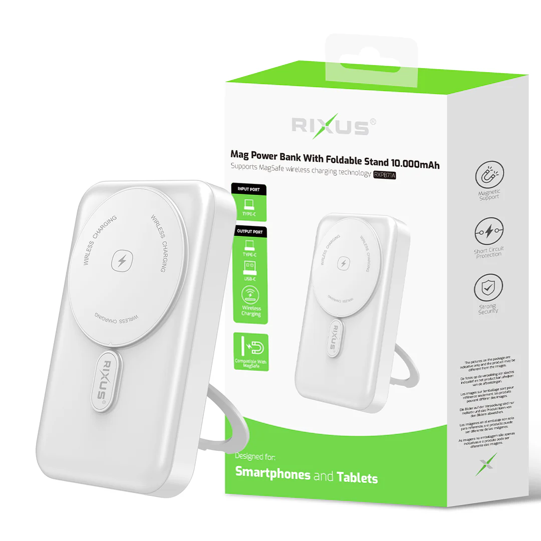 Powerbank Magnética Rixus MagSafe 10.000mAh com Suporte Dobrável – Branca - Image 4